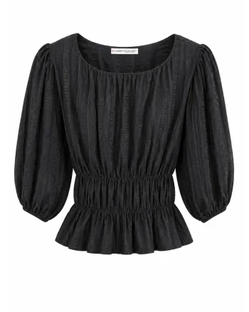 Bluza dama,  peplum, negru, lyocell si viscoza