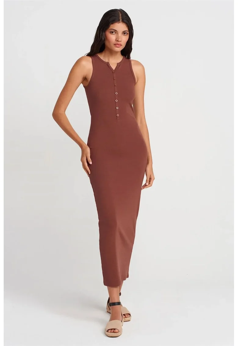 Rochie Maxi,  Casual, Guler rotund, Maro castaniu, Amestec de bumbac