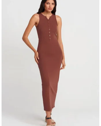 Rochie Maxi,  Casual, Guler rotund, Maro castaniu, Amestec de bumbac