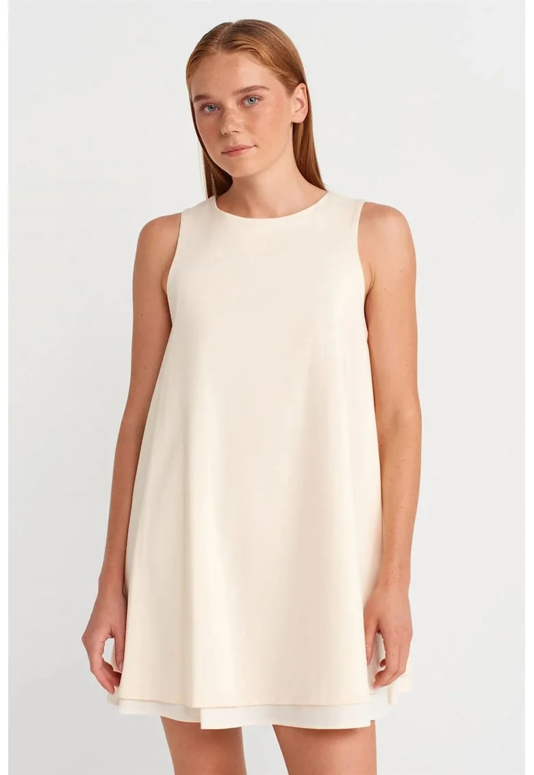 Rochie Mini Femei,  Tip Shift, Fara Maneci, Crem Natural, Bumbac