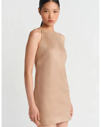 Rochie Mini Femei  Eleganta, Fara Maneci, Tan Natural, Poliester