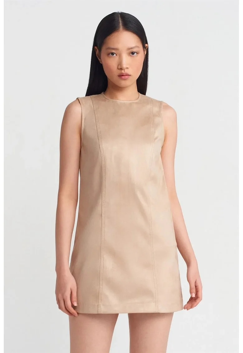 Rochie Mini Femei,  Fara Maneci, Bej Natural, Poliuretan