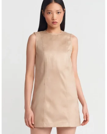 Rochie Mini Femei,  Fara Maneci, Bej Natural, Poliuretan