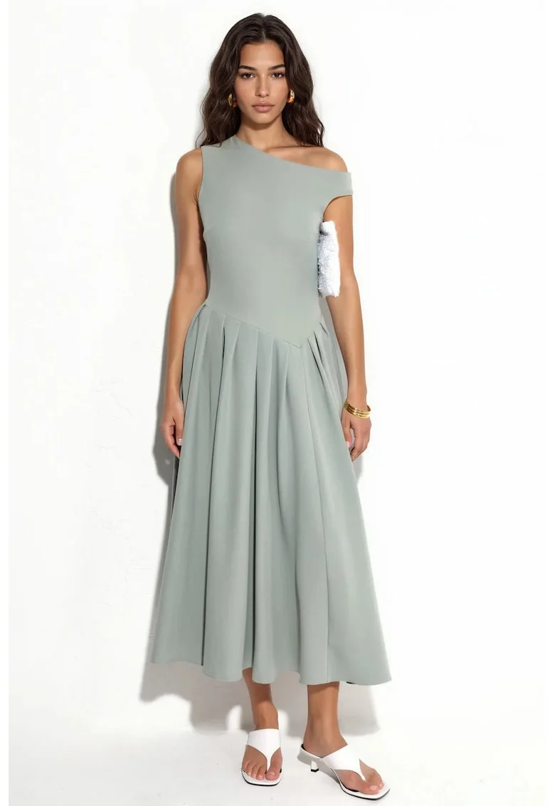 Rochie Midi,  Eleganta, Verde salvie, Poliester/Elastan