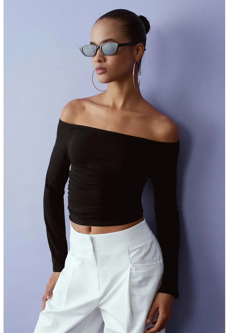 Bluza dama,  slim, negru, amestec tencel-bumbac-elastan