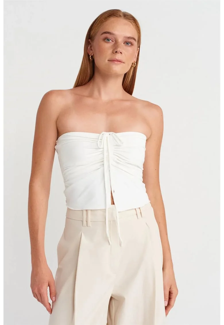 Bluza scurta,  fara bretele, detaliu cu snur, Alb, lycra