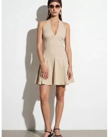 Rochie Mini Skater  Eleganta, Bej Natural, 70% viscoza/26% poliamida/4% elastan