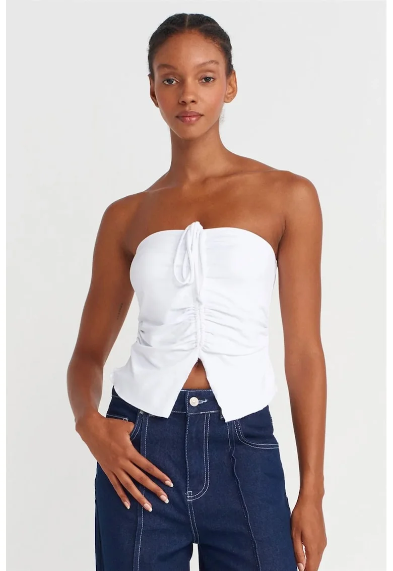 Bluza scurta,  detaliu cu nod, Alb, lycra