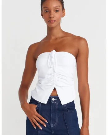 Bluza scurta,  detaliu cu nod, Alb, lycra