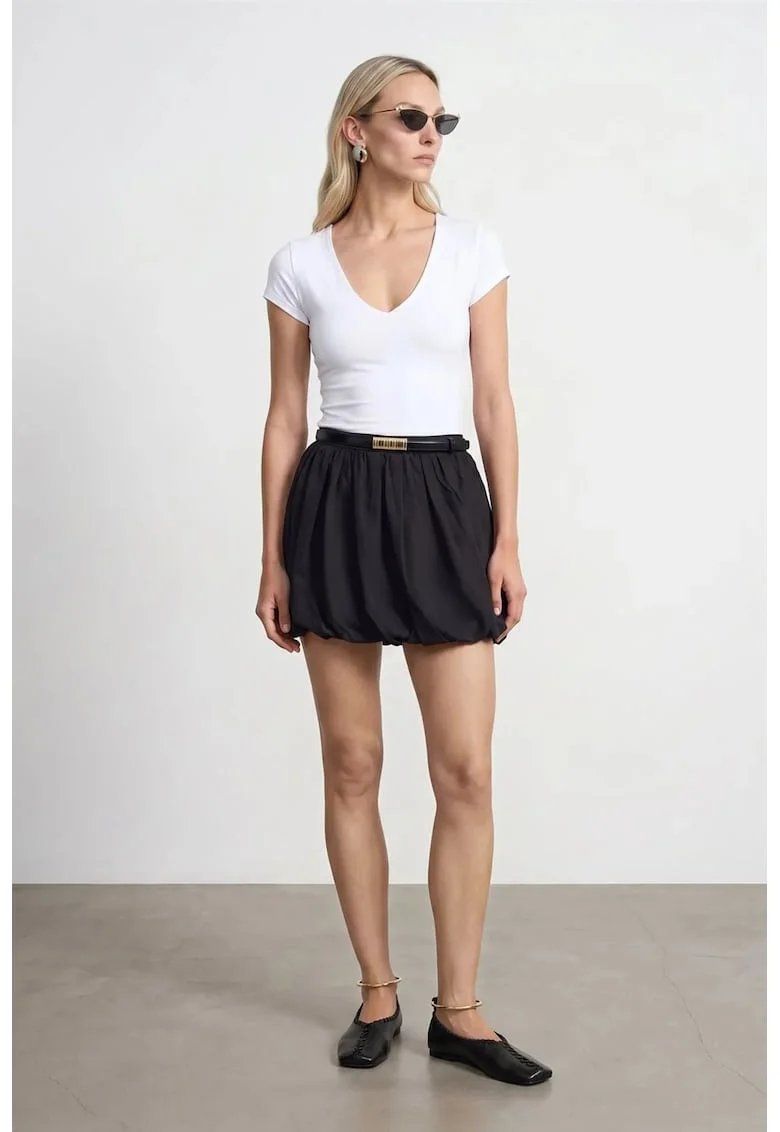 Bluza de dama,  slim fit, decolteu in V, alb, bumbac cu elastan
