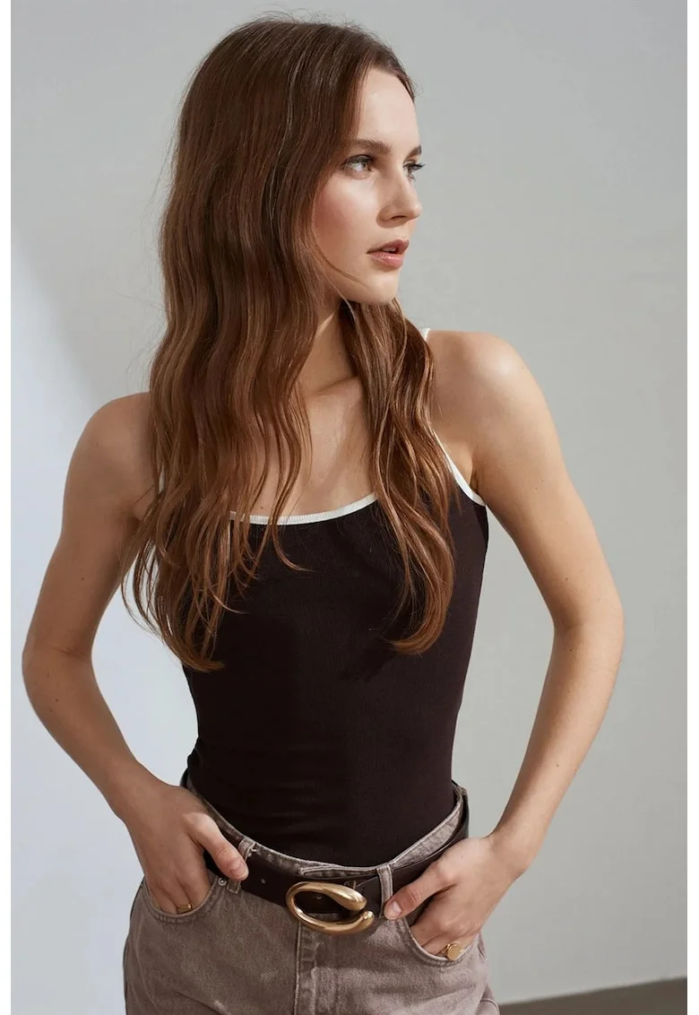 Bluza dama,  fara maneci, color-block, negru, tricotata