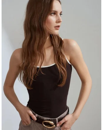 Bluza dama,  fara maneci, color-block, negru, tricotata