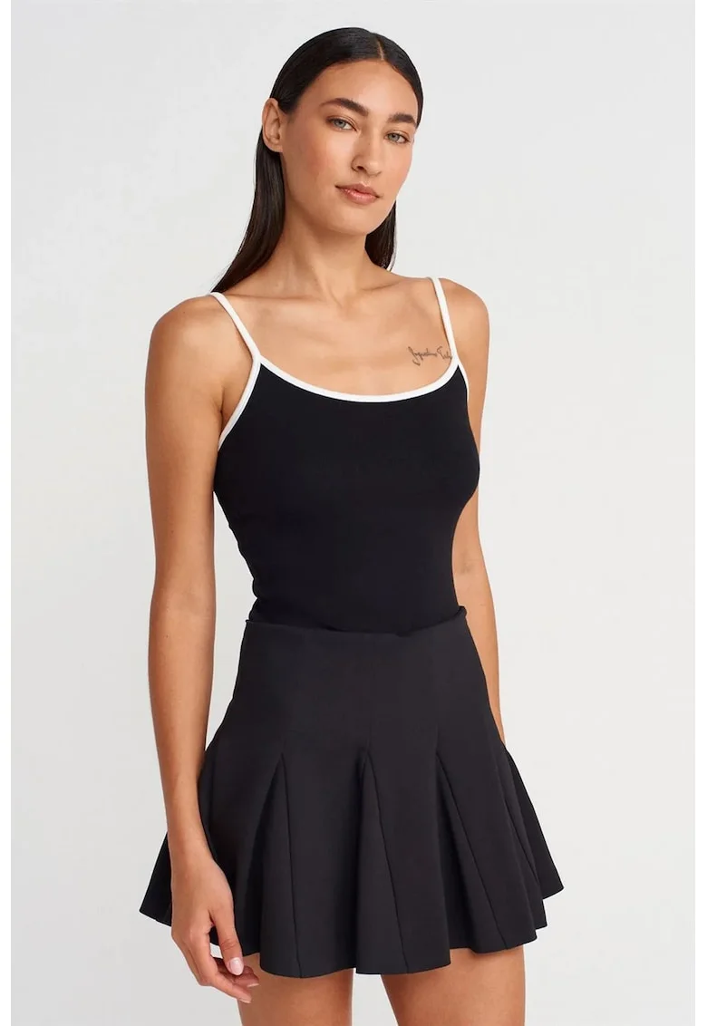Bluza dama,  fara maneci, color-block, negru, amestec viscoza-nailon-elastan