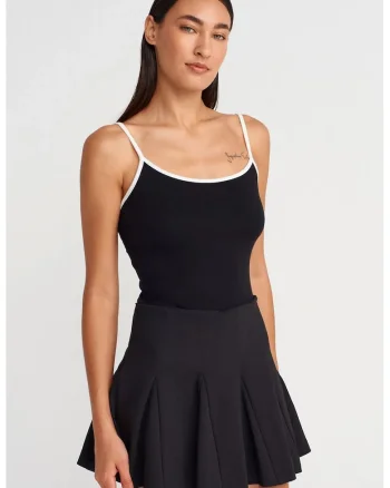 Bluza dama,  fara maneci, color-block, negru, amestec viscoza-nailon-elastan