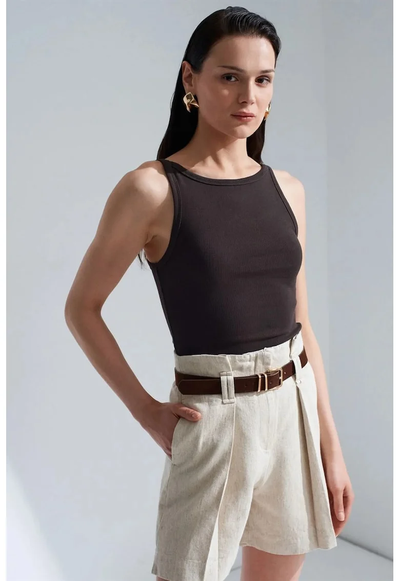 Bluza fara maneci  casual, neagra, din bumbac cu elastan, tip halter