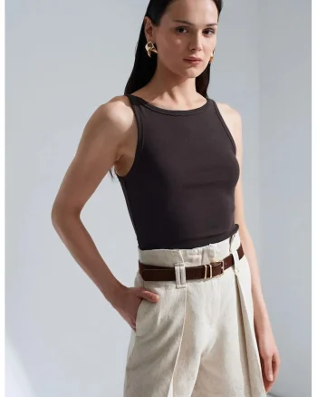 Bluza fara maneci  casual, neagra, din bumbac cu elastan, tip halter