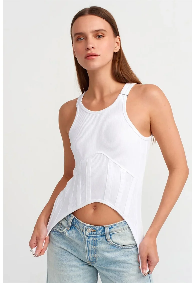 Bluza dama,  crop, slim-fit, alb, bumbac