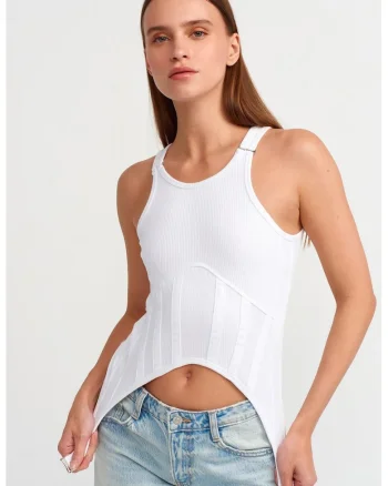 Bluza dama,  crop, slim-fit, alb, bumbac