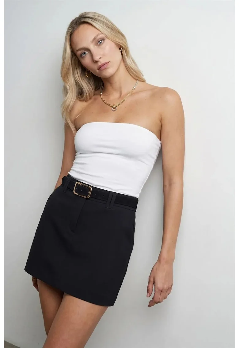 Bluza crop,  bandeau, cu elastic, alb, lyocell, bumbac, elastan
