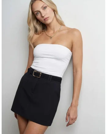 Bluza crop,  bandeau, cu elastic, alb, lyocell, bumbac, elastan