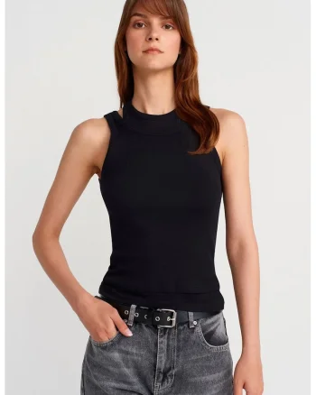 Bluza dama,  crop, negru, 100% bumbac, fara inchidere, cu nervuri