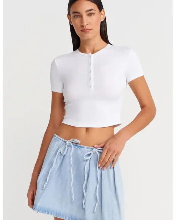 Bluza crop,  slim fit, alb, viscoza cu elastan