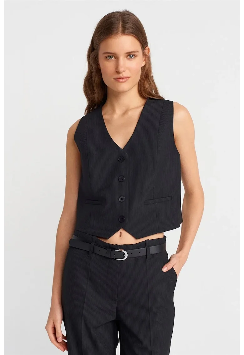 Vesta scurta,  decolteu in V, neagra, poliester-viscoza-elastan