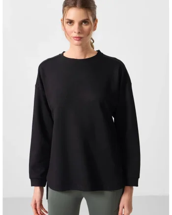Tunica casual,  maneci lungi, neagra, amestec viscoza-poliester-elastan