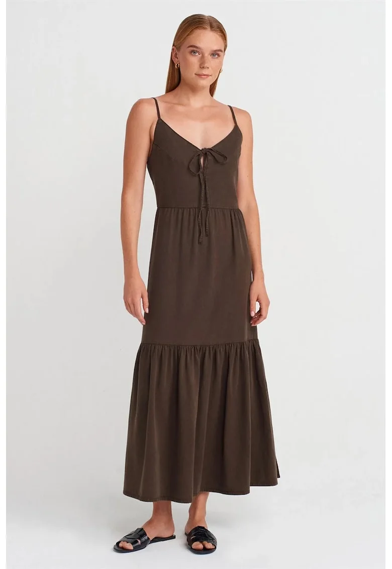 Rochie Maxi  Femei, Casual, Decolteu in V, Maro Cafea, Fara maneci