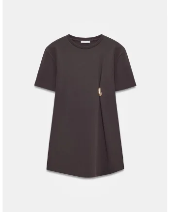 Rochie mini,  casual, maneca scurta, maro cafea, 80% bumbac