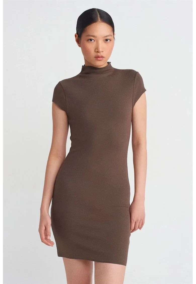Rochie mulata mini,  elegant, maneca scurta, maro mocha, viscoza