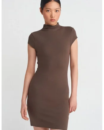 Rochie mulata mini,  elegant, maneca scurta, maro mocha, viscoza