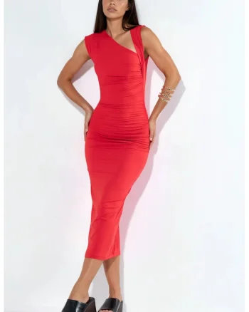 Rochie Maxi,  Eleganta, Drapaj, Rosu, Poliamida/Elastan