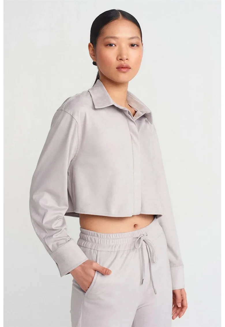 Camasa dama,  camasa scurta din imitatie de piele intoarsa, gri deschis, Gri deschis