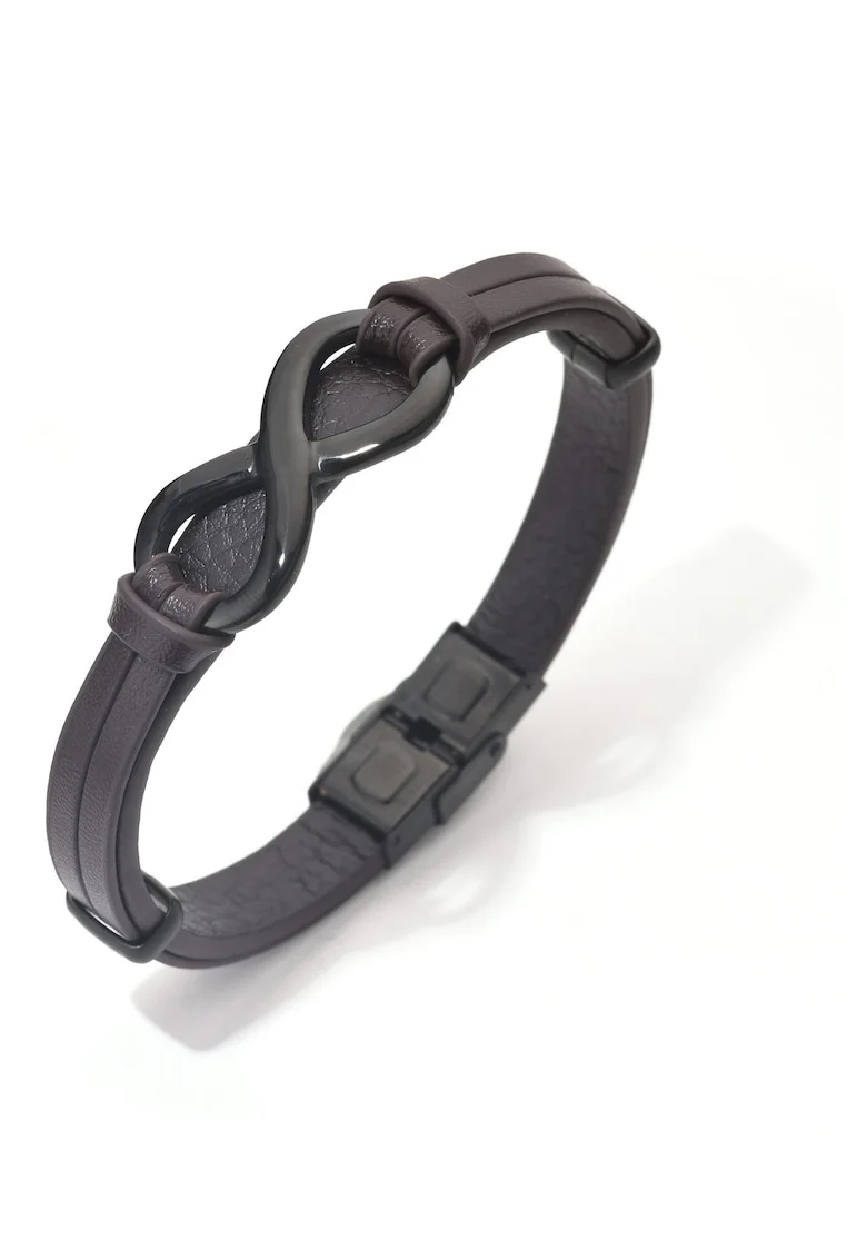 Bratara barbati din piele naturala maro Infinit mare - 22 cm