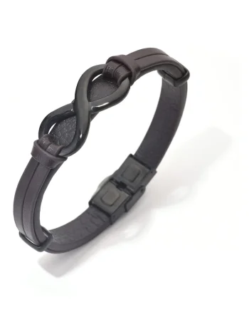 Bratara barbati din piele naturala maro Infinit mare - 22 cm
