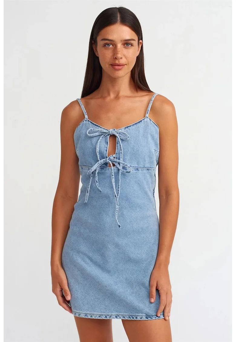 Rochie mini,  A-line, decupaje, denim albastru deschis, bumbac