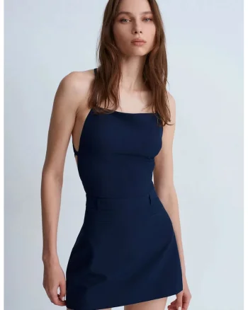 Rochie Mini Femei  Albastru Marin, Croiala Mulata, Decolteu Patrat, Detaliu Decupat, Amestec Poliester/Viscoza/Elastan