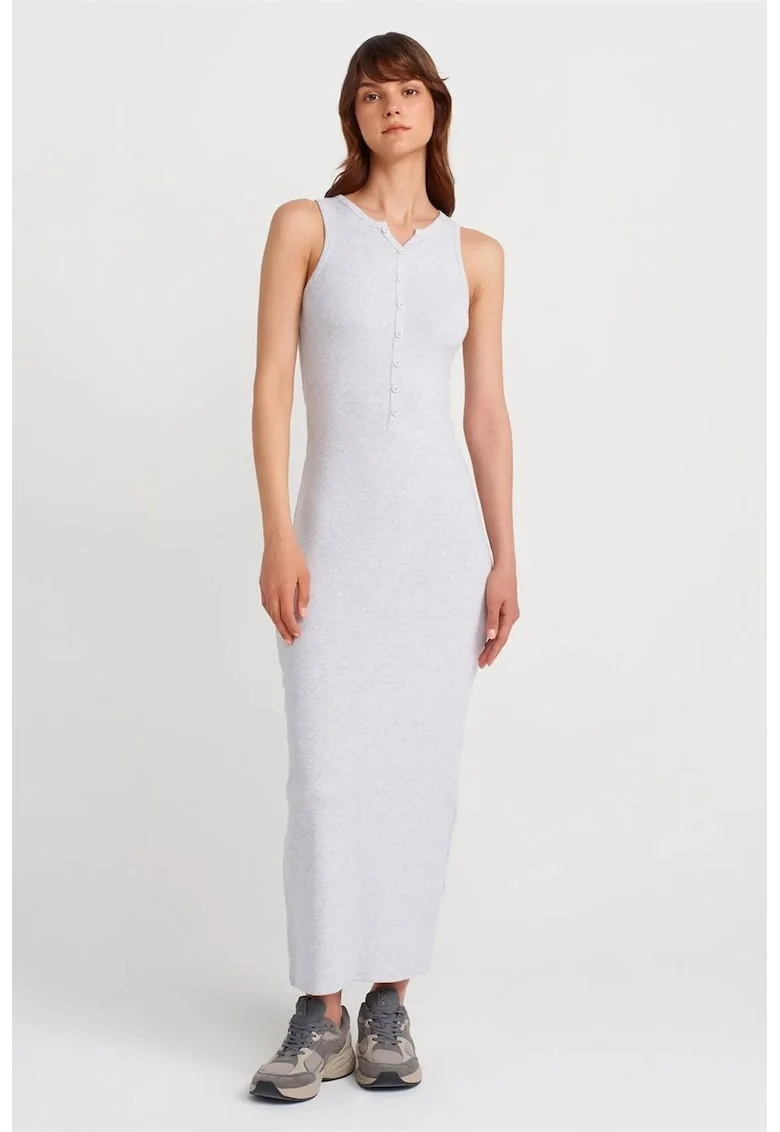 Rochie Maxi,  Gri deschis, Casual, Amestec de bumbac