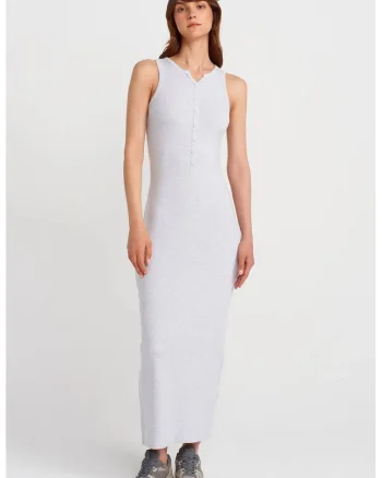 Rochie Maxi,  Gri deschis, Casual, Amestec de bumbac