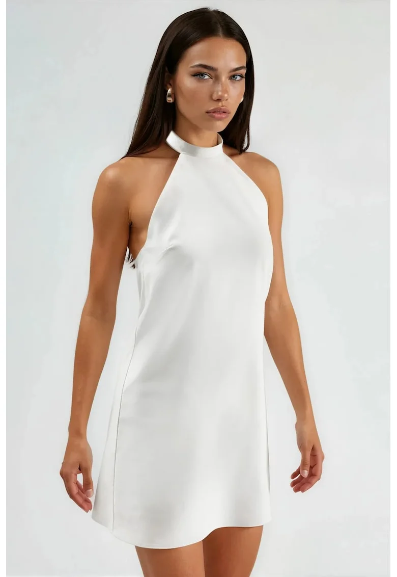 Rochie  halter, elegant, alb, bumbac/poliester/elastan