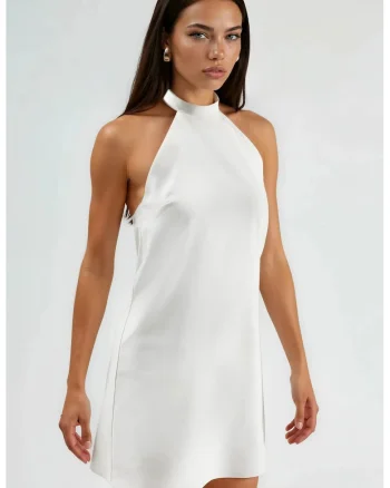 Rochie  halter, elegant, alb, bumbac/poliester/elastan