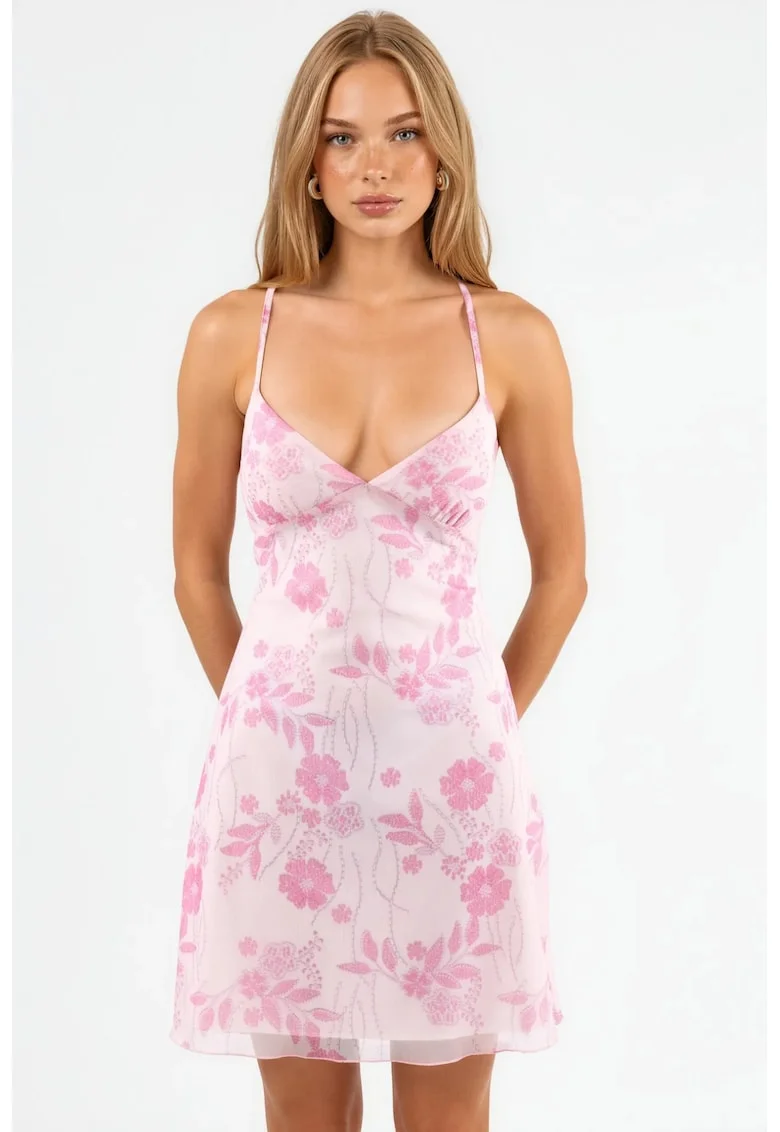 Rochie Mini,  Eleganta, Roz Pudra, Poliester/Elastan