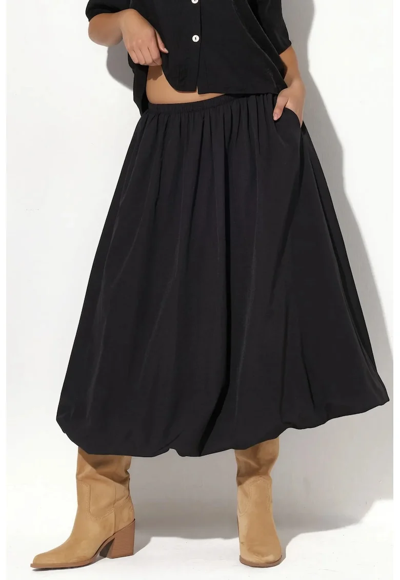 Fusta Midi  Casual, Negru, Bumbac-Poliester