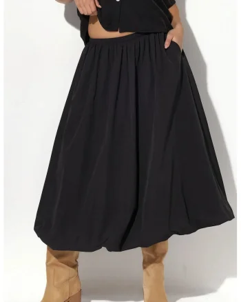 Fusta Midi  Casual, Negru, Bumbac-Poliester