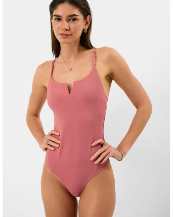 Costum de baie intreg cu aspect texturat, Roz somon