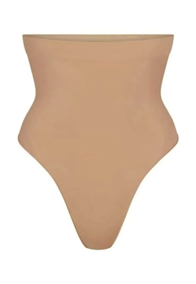 Lenjerie modelatoare  chilot tanga cu talie inalta, fara cusaturi, natural, fabricat din material premium