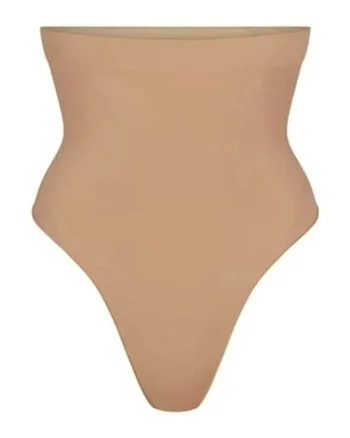 Lenjerie modelatoare  chilot tanga cu talie inalta, fara cusaturi, natural, fabricat din material premium