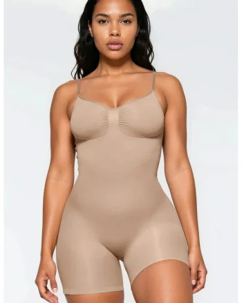 Lenjerie modelatoare,  tricotata, guler in forma de inima, fara cusaturi, natural
