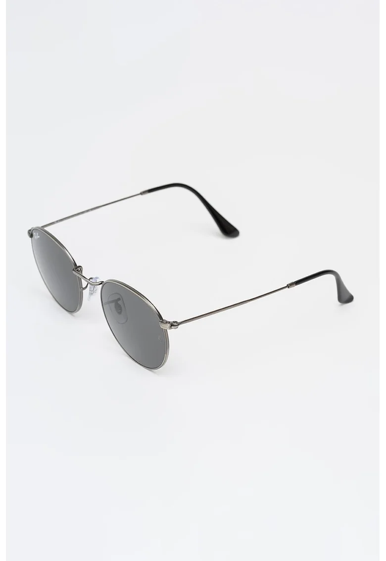 Ochelari de soare rotunzi unisex cu rama metalica, Negru/Argintiu